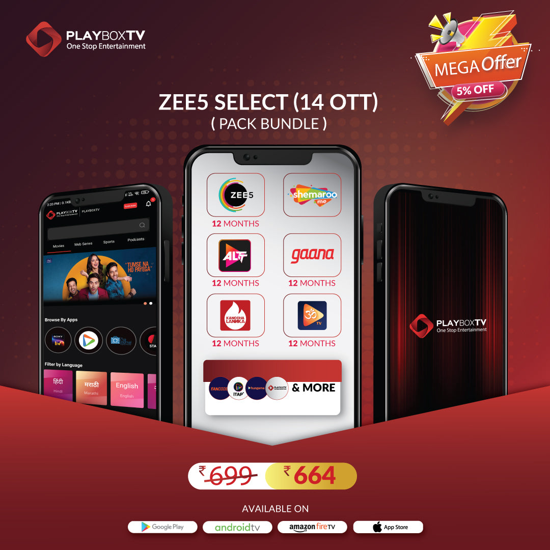 Get ZEE5 Select (14 OTT) Subscription For 664/- only